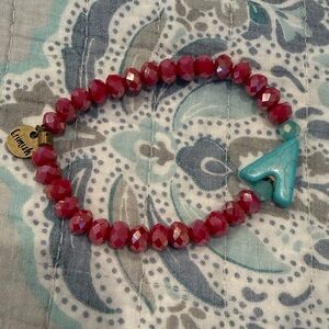 Erimish Red Beaded Bracelet with Turquoise Charm